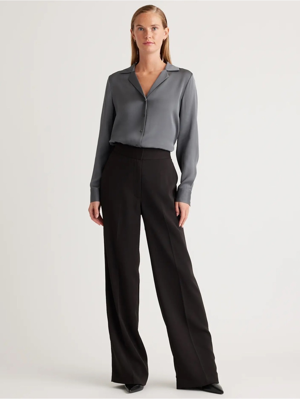 Quince Stretch Crepe Classic Wide Leg Trouser Pants in Black Size 10 NEW